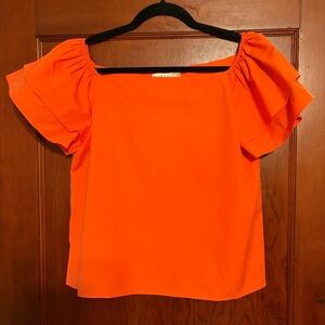 Alice + Olivia Off Shoulder Flutter Sleeve Orange Blouse Size S